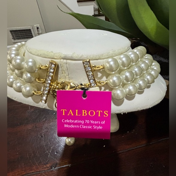 Talbots Faux Pearl Triple-Strand Necklace with Red Flower Accents - Picture 6 of 8